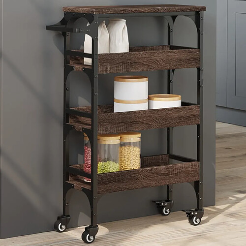 Maison Chic Desserte de cuisine | Chariot de cuisine | Meuble de rangement roulant chêne marron 53x20x76 cm bois d'ingénierie -GKD78315