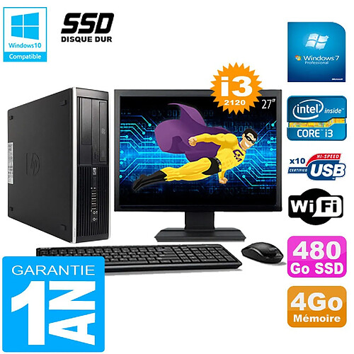 PC HP Compaq Pro 6300 SFF I3-2120 4Go 480Go SSD Graveur DVD Wifi W7 Ecran 27" · Occasion