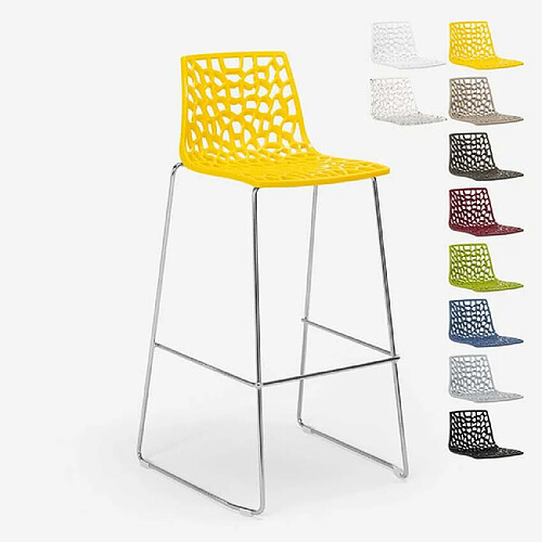 Tabouret de bar de cuisine Grand Soleil 74 cm design Spider Slitta, Couleur: Jaune