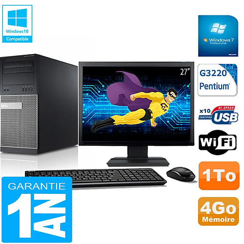 PC Tour DELL 9020 Intel G3220 Ram 4Go Disque 1 To Wifi W7 Ecran 27" · Occasion