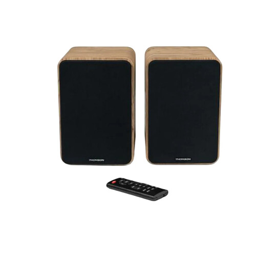 THOMSON Enceintes Bluetooth 5.0 WS602DUO 100W en Bois avec Télécommande Jaune