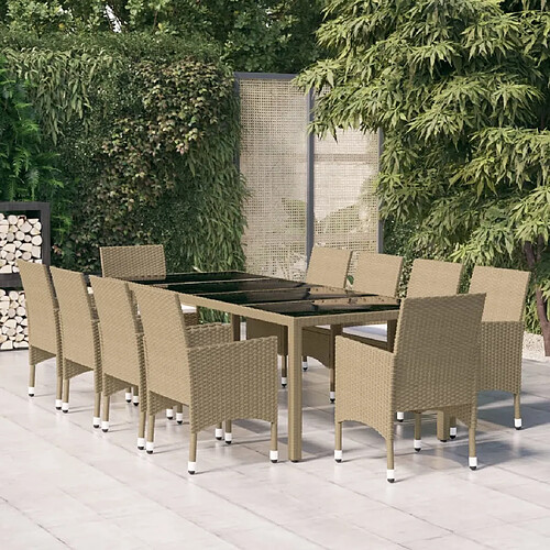 Salle à dîner de jardin 11 pcs,Table et chaise à manger Résine tressée Beige -MN58437