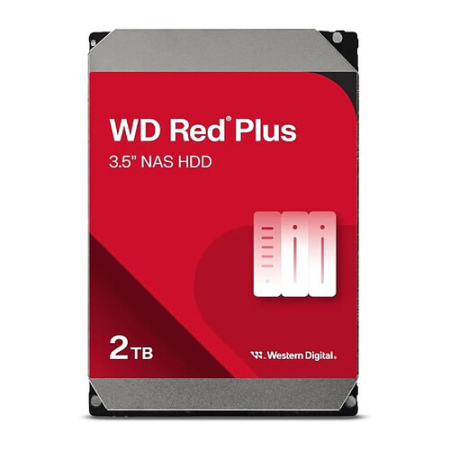 Disque dur Interne - WESTERN DIGITAL - Red Plus - 2To - 3.5 - Dédié NAS - 5400 RPM Class - SATA 6 GB/s (WD20EFPX)