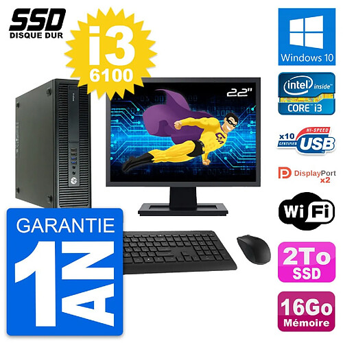 PC HP 600 G2 SFF Ecran 22" Intel Core i3-6100 RAM 16Go SSD 2To Windows 10 Wifi · Occasion