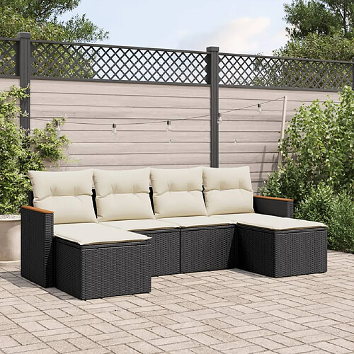 vidaXL Salon de jardin 6 pcs avec coussins noir résine tressée