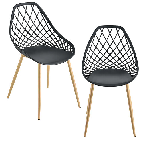 Set de 2 Chaises Warschau Plastique Noir Effet Hêtre [en.casa]