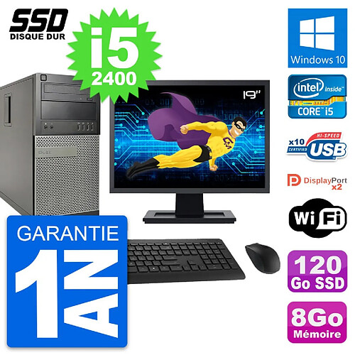 PC Tour Dell OptiPlex 9010 Ecran 19" i5-2400 RAM 8Go SSD 120Go Windows 10 Wifi · Occasion