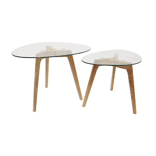 The Home Deco Factory Lot de 2 tables gigognes Galet en verre et bois - Transparent