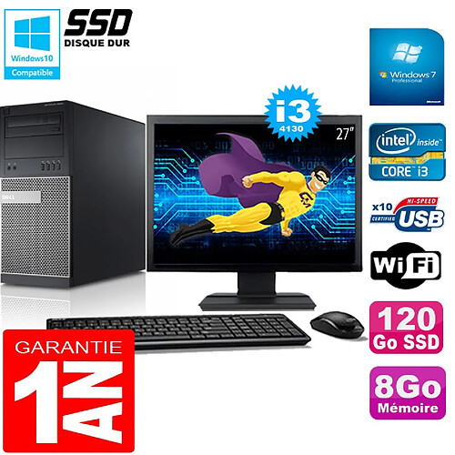 PC Tour DELL 9020 Core I3-4130 Ram 8Go Disque 120 Go SSD Wifi W7 Ecran 27" · Occasion