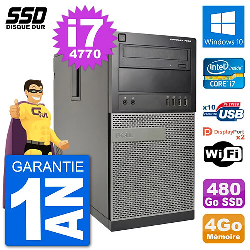 PC Tour Dell 7020 Intel Core i7-4770 RAM 4Go SSD 480Go Windows 10 Wifi · Occasion