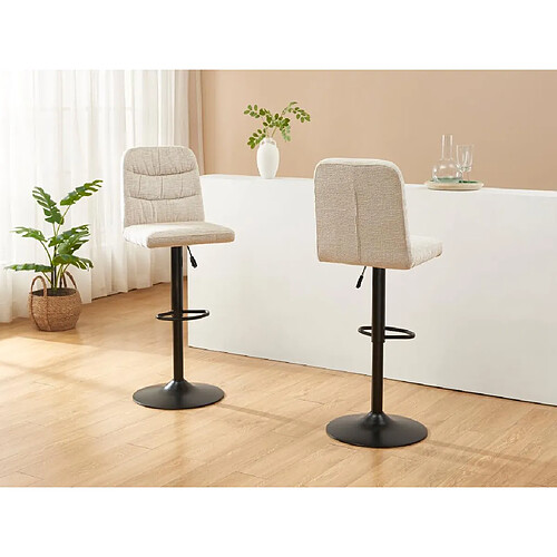 Vente-Unique Lot de 2 tabourets de bar en tissu texturé et métal noir - Hauteur réglable - Beige - KELIANO