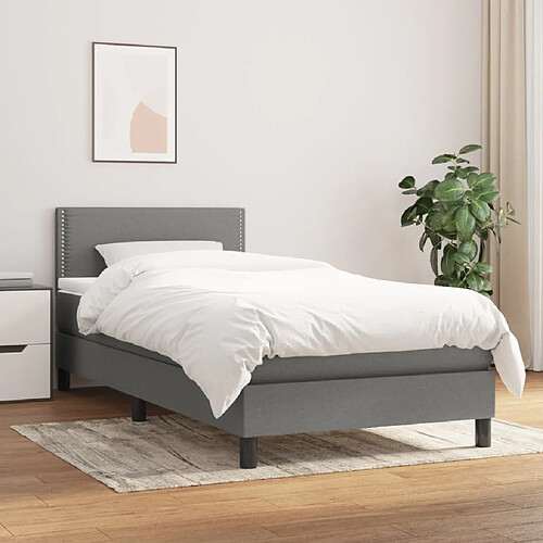 vidaXL Sommier à lattes de lit avec matelas Gris foncé 100x200cm Tissu