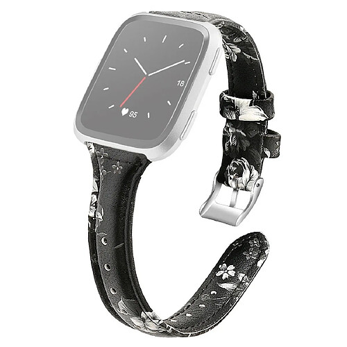 Wewoo Bracelet pour montre connectée Fitbit Versa 2 Smartwatch en cuir véritableversion rétractable fleur grise