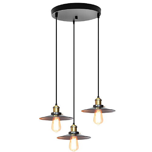 Stoex Suspension Luminaire Vintage Métal Ø22cm - Edison 3 Têtes - Style industriel pour Cuisine Salon Salle à manger Bar , Noir