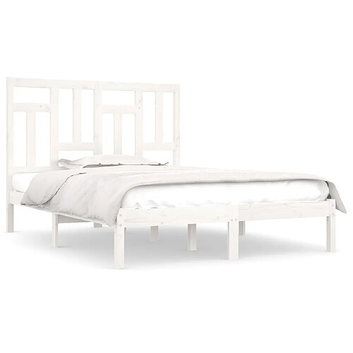 Maison Chic Lit Moderne Chambre - Cadre/structure de lit pour adulte Blanc Bois de pin massif 150x200 cm Très grand -MN70763