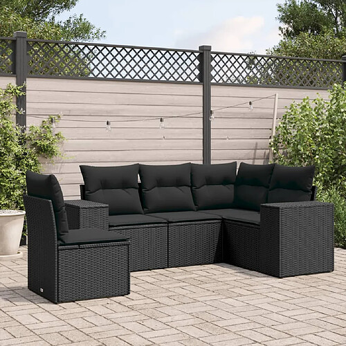 vidaXL Salon de jardin 5 pcs avec coussins noir résine tressée