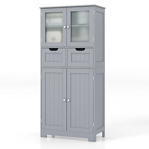 Helloshop26 Meuble de salle de bain à 4 portes 2 tiroirs colonne salle de bain armoire haute avec étagères réglables pour salon cuisine 60 x 30 x 128 cm gris 20_0005881