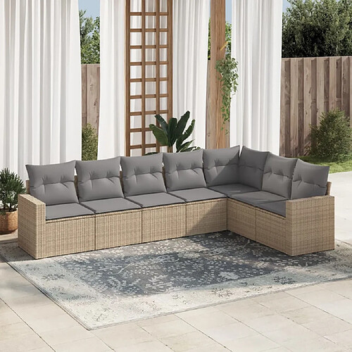 vidaXL Salon de jardin avec coussins 7 pcs beige résine tressée