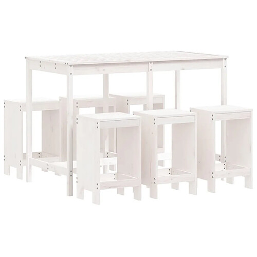 Maison Chic Table de bar et chaises d'extérieur 7 pcs,Ensemble de bar de jardin pour relax blanc bois de pin massif -GKD842742