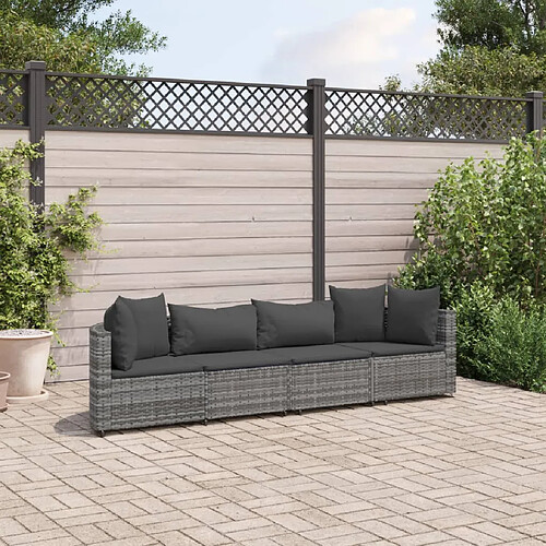 vidaXL Salon de jardin 4 pcs avec coussins gris résine tressée