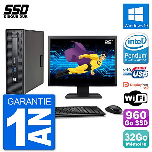 PC HP EliteDesk 800 G1 Ecran 22" Intel G3220 RAM 32Go SSD 960Go Windows 10 Wifi · Occasion