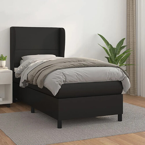 vidaXL Sommier à lattes de lit avec matelas Noir 100x200 cm Similicuir