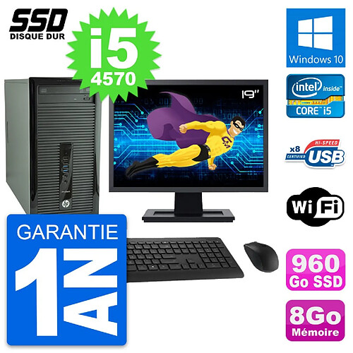 PC Tour HP ProDesk 400 G1 Ecran 19" i5-4570 RAM 8Go SSD 960Go Windows 10 Wifi · Occasion