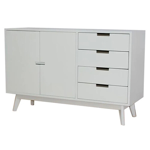 Pegane Buffet Meuble de rangement en bois de paulownia et MDF coloris blanc - Longueur 100 x Hauteur 65.5 x Profondeur 35 cm