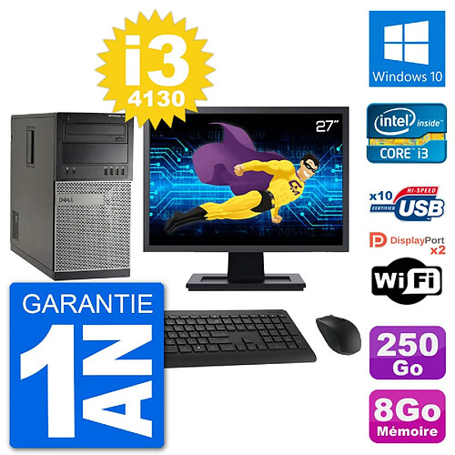 PC Tour Dell 7020 Ecran 27" Intel i3-4130 RAM 8Go Disque 250Go Windows 10 Wifi · Occasion