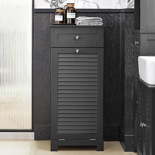 SoBuy BZR73-DG Meuble Bas de Salle de Bain Corbeille à Linge Armoire Toilette Meuble de Rangement avec 1 Tiroir et 1 Panier à Linge