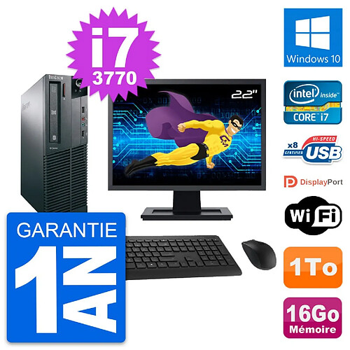 PC Lenovo M82 SFF Ecran 22" Intel i7-3770 RAM 16Go Disque 1To Windows 10 Wifi · Occasion