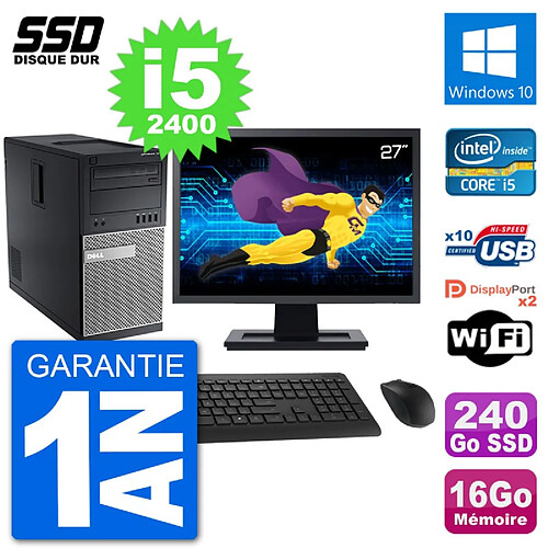 PC Tour Dell 7010 Ecran 27" Intel i5-2400 RAM 16Go SSD 240Go Windows 10 Wifi · Occasion