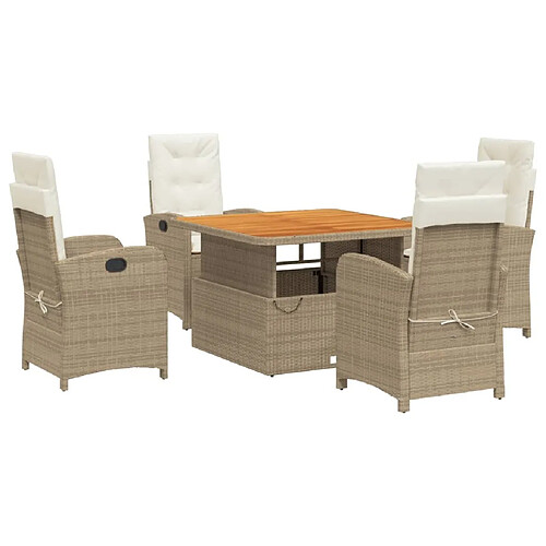 Maison Chic Ensemble à manger d'extérieur 5 pcs avec coussins,Salon de jardin,Mobilier de jardin Beige poly rotin -GKD274657