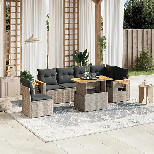 vidaXL Salon de jardin avec coussins 7 pcs gris résine tressée