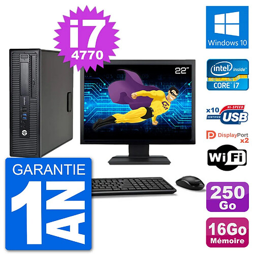 PC HP 800 G1 Ecran 22" Core i7-4770 RAM 16Go Disque 250Go Windows 10 Wifi · Occasion