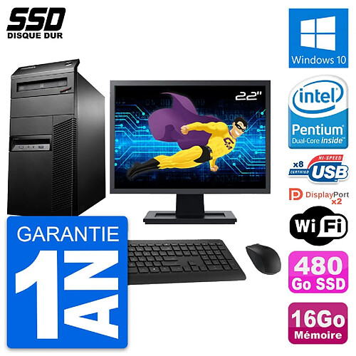 PC Tour Lenovo M93p Ecran 22" Intel G3220 RAM 16Go SSD 480Go Windows 10 Wifi · Occasion