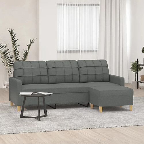 vidaXL Canapé à 3 places avec repose-pieds Gris foncé 180 cm Tissu