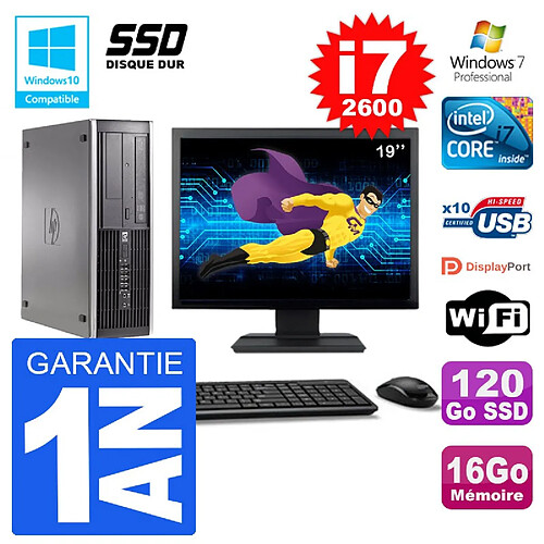 PC HP 6200 SFF Ecran 19" Intel i7-2600 RAM 16Go SSD 120Go Graveur DVD Wifi W7 · Occasion