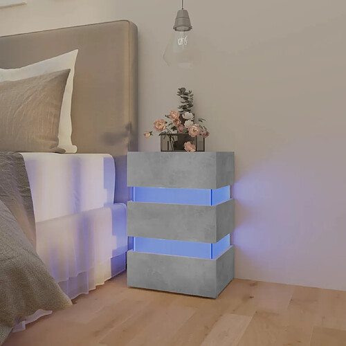 vidaXL Table de chevet à LED gris béton 45x35x67 cm bois d'ingénierie