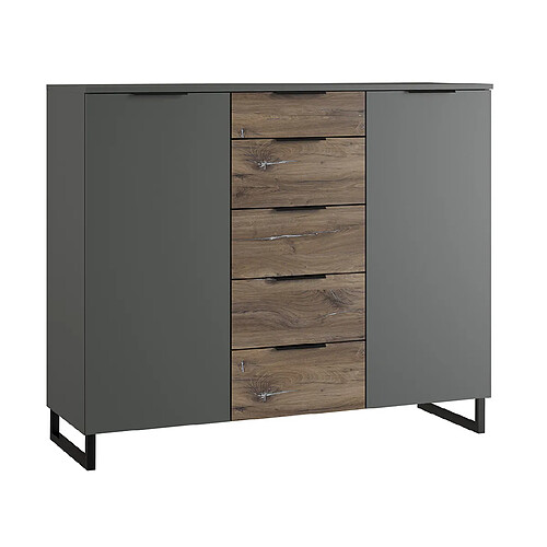 Pegane Commode meuble de rangement coloris imitation chêne /graphite - Longueur 139 x Profondeur 41 x Hauteur 102 cm