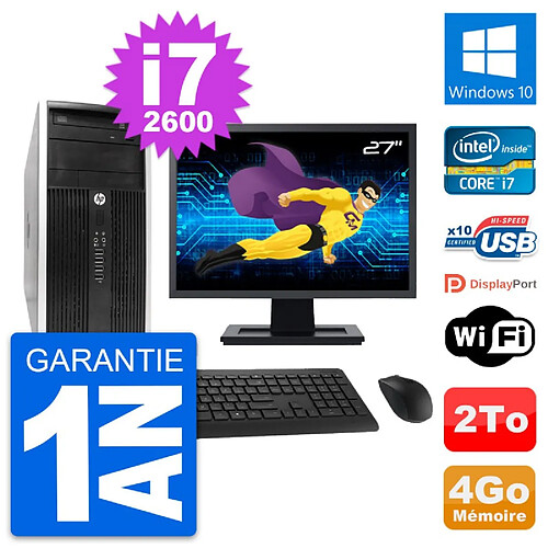 PC Tour HP Pro 6300 CMT Ecran 27" i7-2600 RAM 4Go Disque Dur 2To Windows 10 Wifi · Occasion