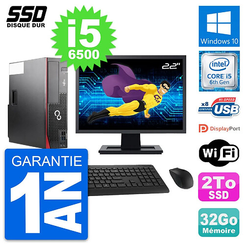 PC Fujitsu D556 DT Ecran 22" Intel Core i5-6500 RAM 32Go SSD 2To Windows 10 Wifi · Occasion