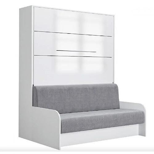 Inside 75 Armoire lit escamotable SOFA AUTOMATICA 160 cm façade blanc brillant canapé gris MECANIQUE SEDAC MERAL