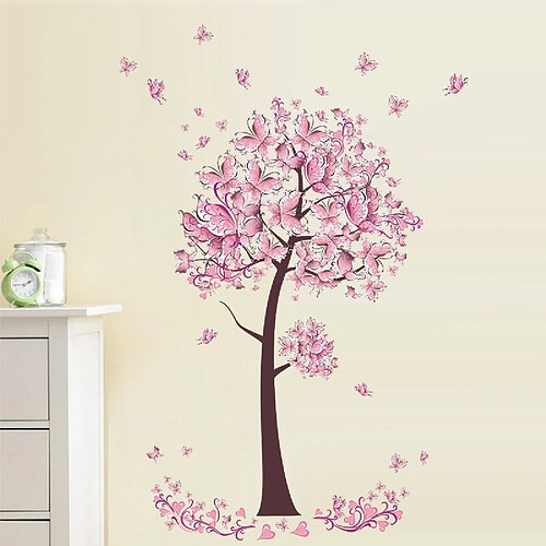 Wewoo Sticker mural 2 PCS Arbre Fleur Floral Papillons Stickers Muraux Salon Chambre TV Canapé Fond Décor Murale