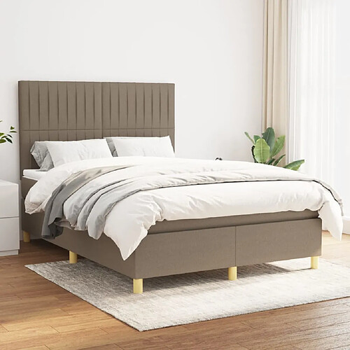 vidaXL Sommier à lattes de lit avec matelas Taupe 140x200 cm Tissu