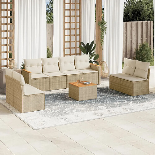 vidaXL Salon de jardin avec coussins 9 pcs beige résine tressée