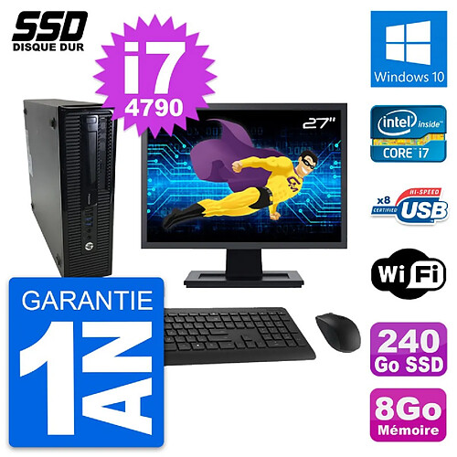 PC HP ProDesk 400 G1 SFF Ecran 27" i7-4790 RAM 8Go SSD 240Go Windows 10 Wifi · Occasion