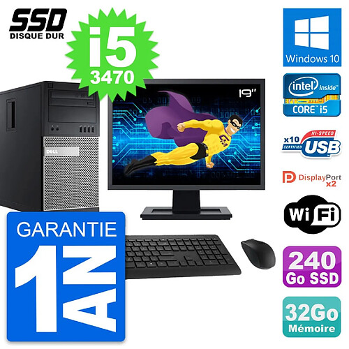 PC Tour Dell 9010 Ecran 19" Intel i5-3470 RAM 32Go SSD 240Go Windows 10 Wifi · Occasion