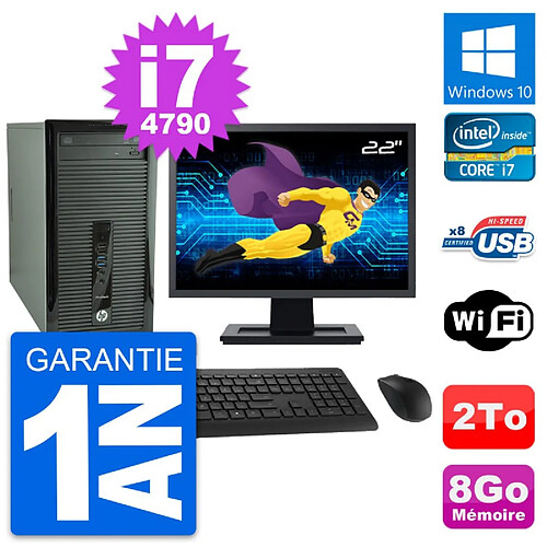 PC Tour HP 400 G1 Ecran 22" Intel i7-4790 RAM 8Go Disque Dur 2To Windows 10 Wifi · Occasion