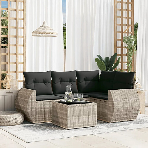 vidaXL Salon de jardin 5 pcs avec coussins gris clair résine tressée